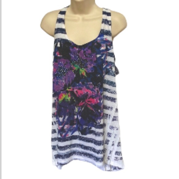 LANE BRYANT Nautical Floral Stripes Swing Tank Top Womens Large  14 16 - Picture 2 of 15